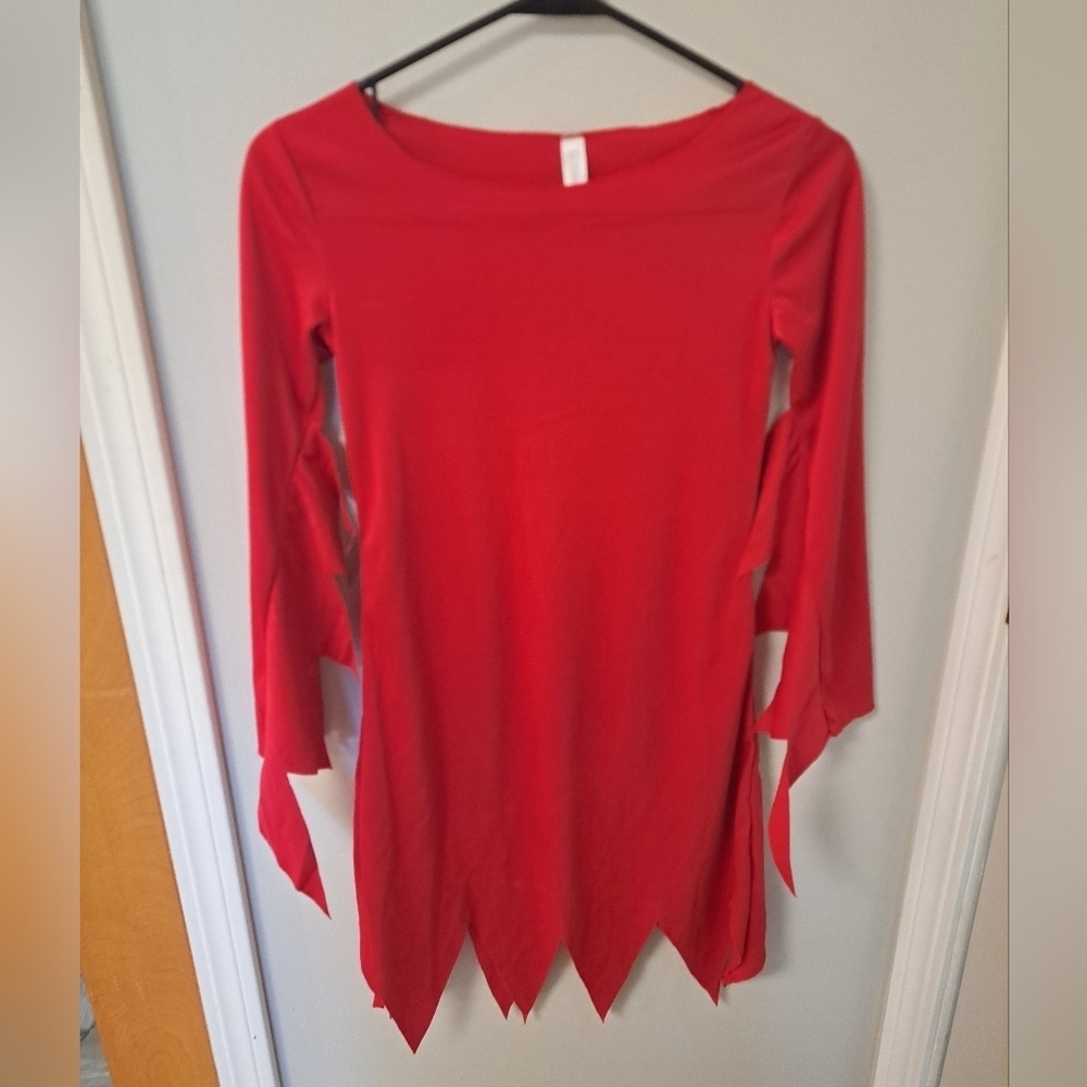Red Long Sleeve Jagged Hem Costume Dress – Girls Medium (8–10)